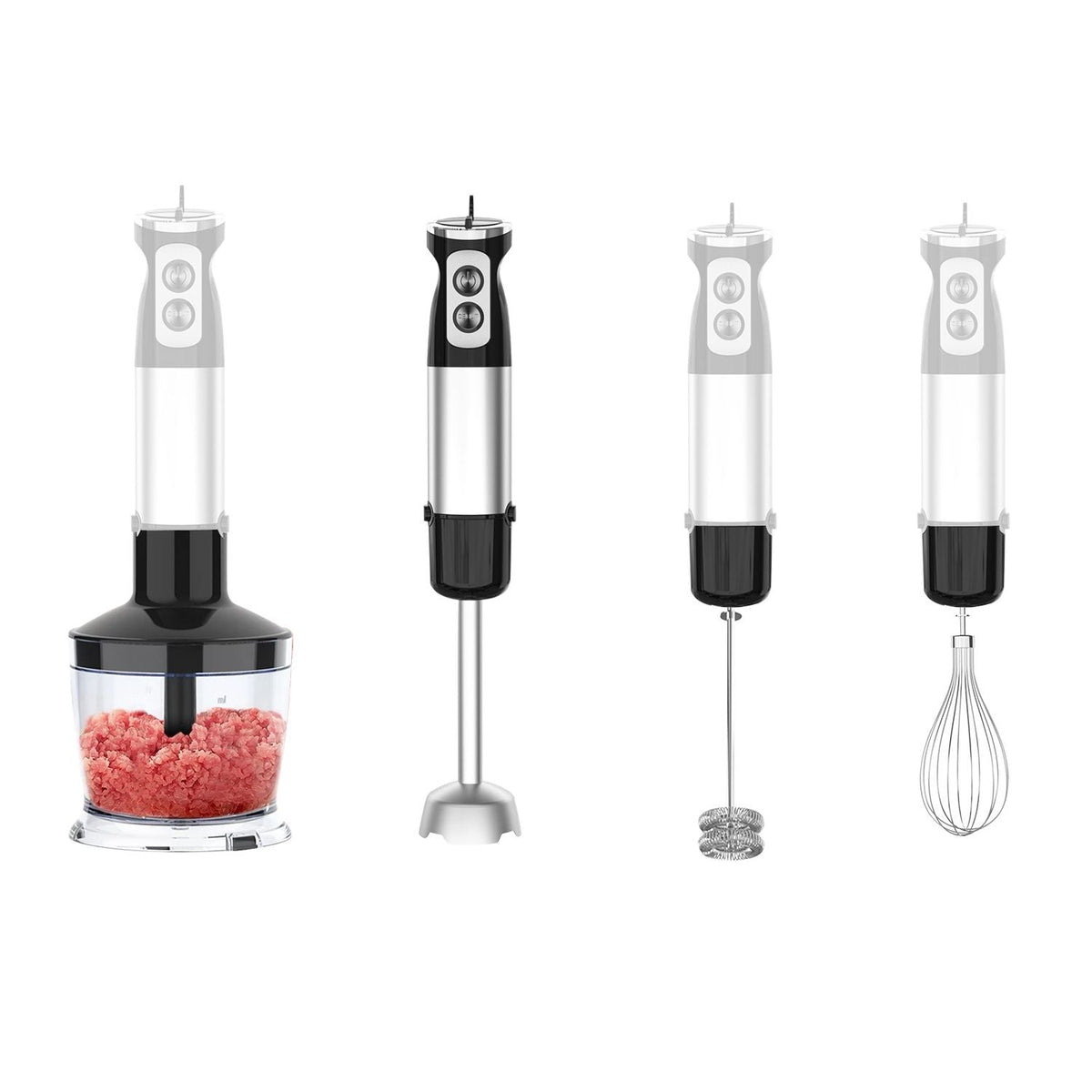 1000W 5 In 1 Immersion Hand Blender Stainless Steel Hand Mixer with 12 Speeds Turbo Mode Food Processor with 20Oz Beaker 17Oz Chopper Whisk Milk Frother