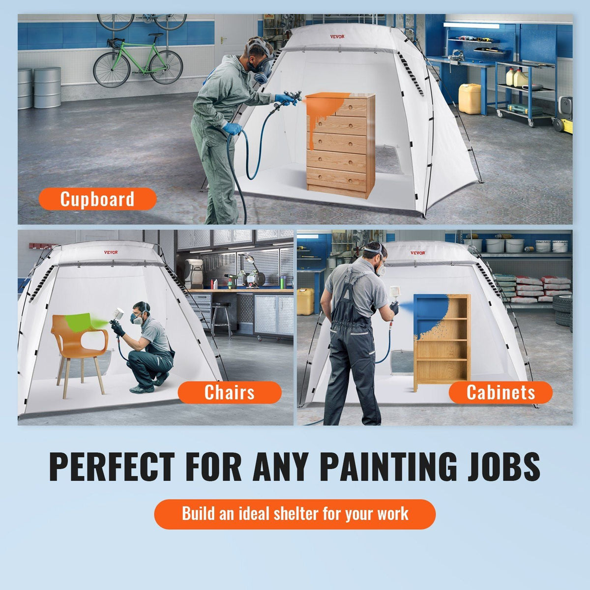 Portable Paint Booth, Larger Spray Paint Tent with Built-in Floor & Mesh Screen, Painting Tent Station for Furniture DIY Hobby Tool, 7.5x5.2x5.2ft Spray Paint Shelter