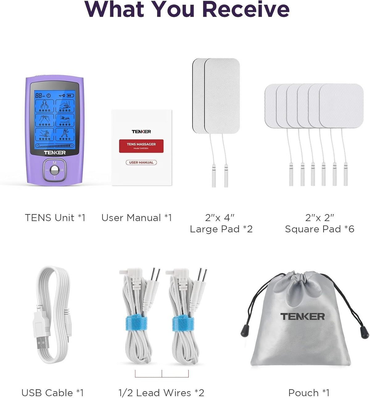 TENS Unit Muscle Stimulator, 24 Modes TENS EMS Machine for Pain Relief Therapy/Pain Management, Rechargeable Electronic Pulse Massager with 2"x2" and 2"x4" TENS Unit Electrode Pads