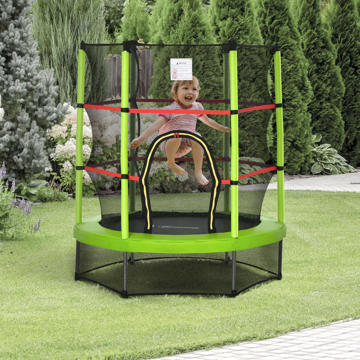 4.5FT Green Kids Trampoline with Safety Enclosure Net, Springless Design, for Ages 3 to 6