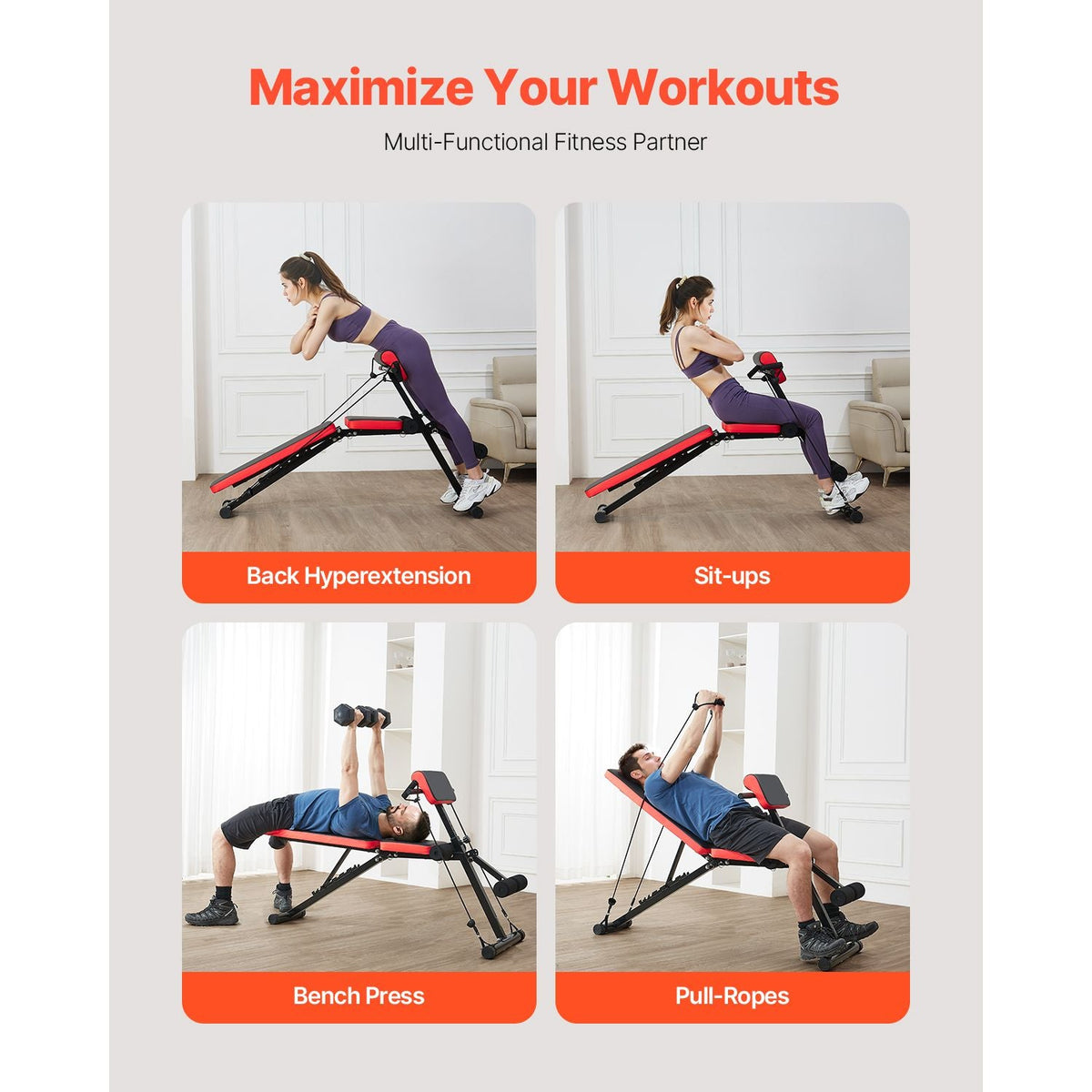 Multi-Functional Weight Bench for Full Body Workout, Roman Chair Hyperextension Bench, 770 lbs Adjustable & Foldable Equipment for Back Arm Core Ab Workout, Sit Up Exercise Machine for Home Gym