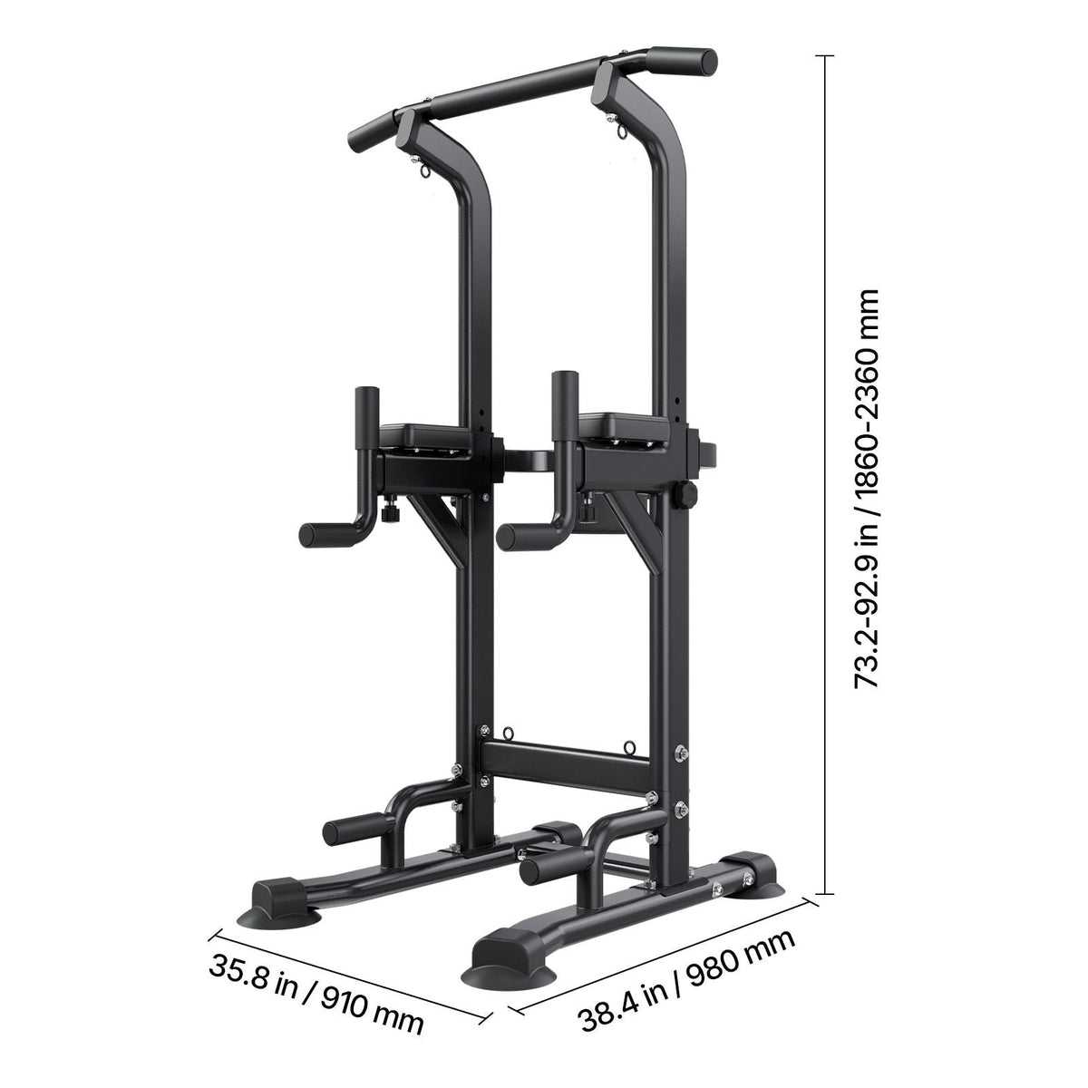 Pull Up Bar, 330 LBS Power Tower Dip Station, Workout Dip Station with H-Shaped Stable Base & Back Pad, Adjustable 12 Level Height Free Standing Chin Up Bar for Back, 4-Level Adjustable Back Pad