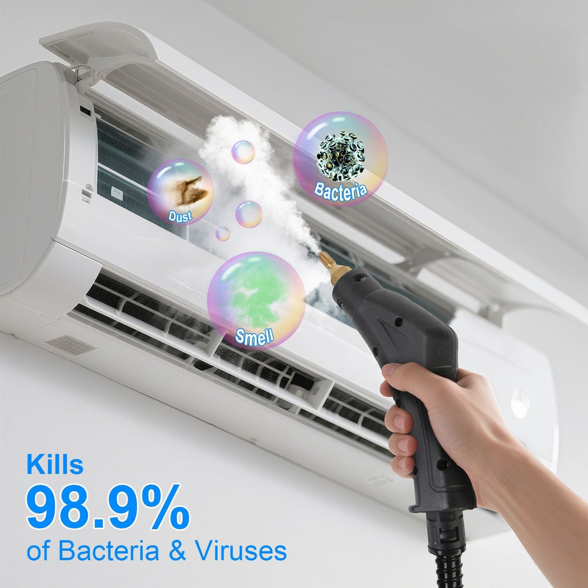 2500W Handheld High Temperature and Pressure Steamer Cleaner with 1400ML Tank 9 Accessories 6 Steam Levels for Dirt Grease Grout Tile Floor Couch Car
