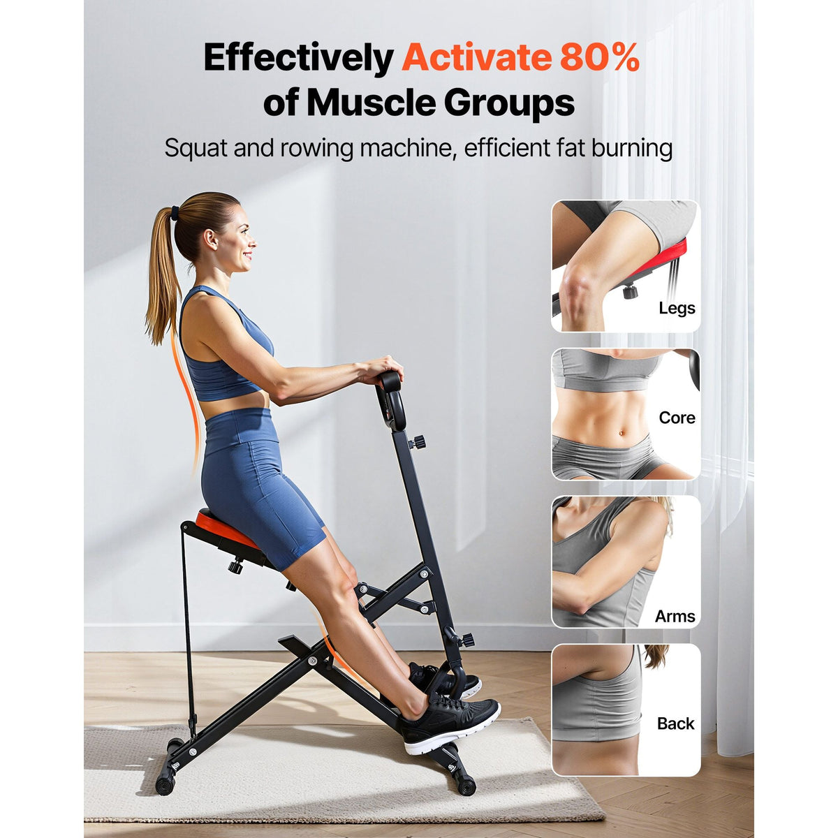 Squat Machine, Deep Squat Rowing Machine for Home, Easy Setup & Foldable Exercise Equipment, Glute Trainer Machine with 3 High-Strength Resistance Bands, Glutes & Leg Home Workout Machine, Black