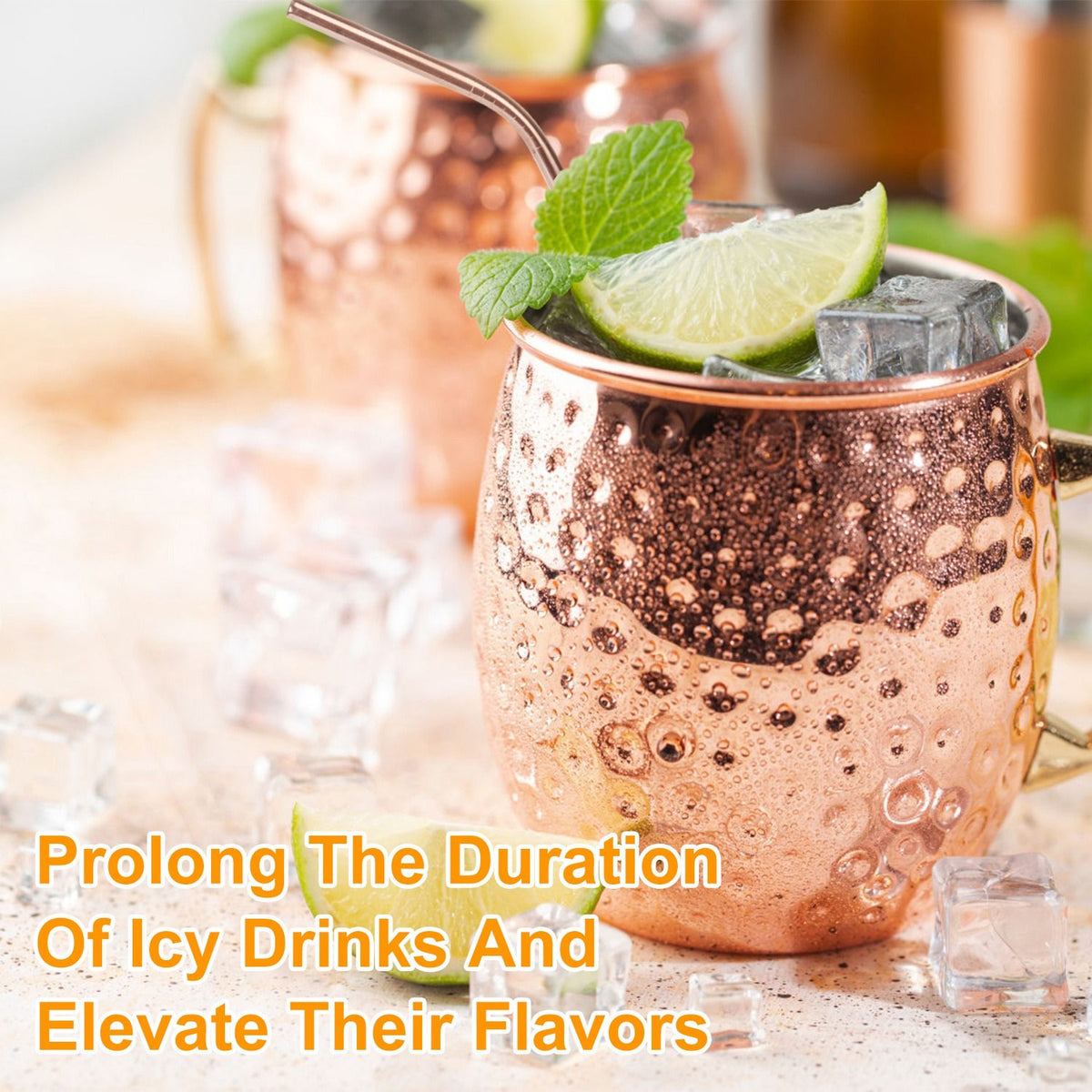 4Pcs Moscow Mule Mugs 18OZ Copper Plating Cocktail Cup Set With Straws Stainless Steel Lining Hammered Cups For Wine Beer Cocktail Cold Drinks