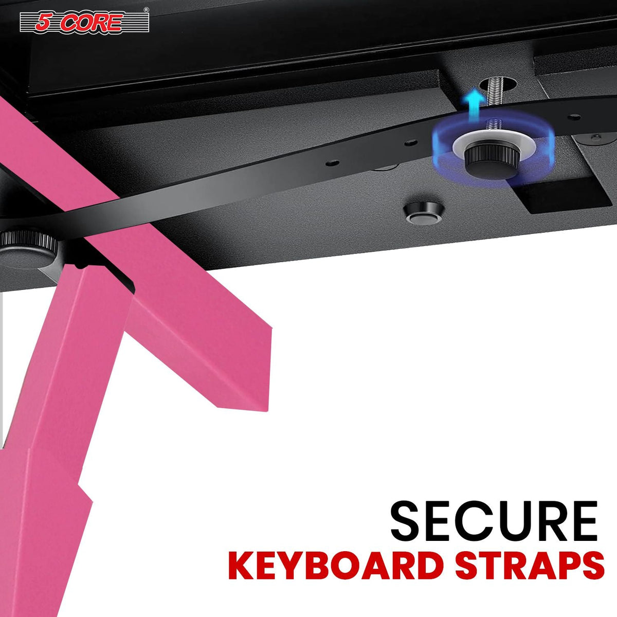 5 CORE Keyboard Stand Riser Z Style Height Width Adjustable Portable Heavy Duty Music Stands Holder for Kids and Adults Fits 54 to 88 Key Electric Pianos w Wheels - KS Z1 BPNK HD WHLS