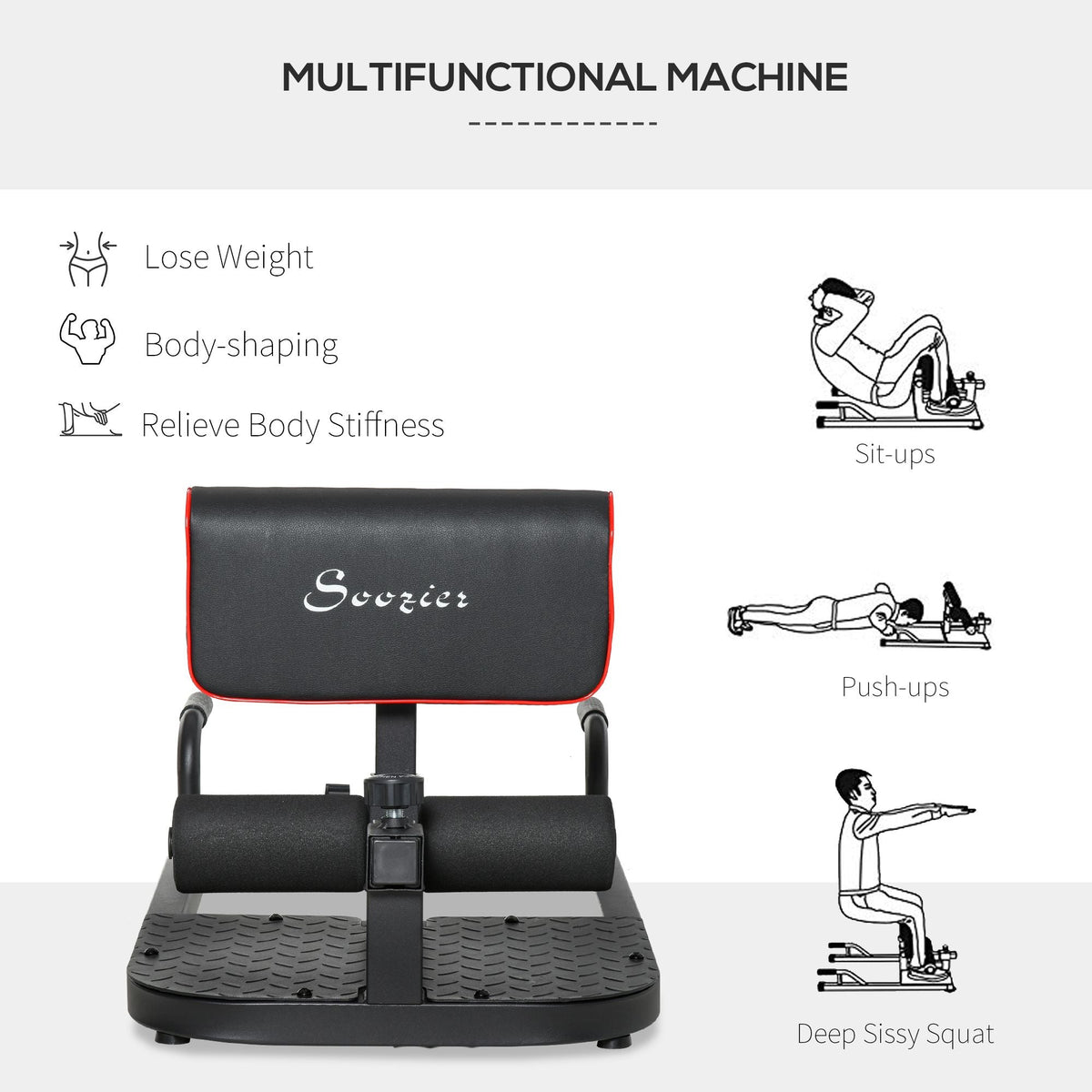 3 in 1 Padded Push Up Sit Up Squat Machine, Home Gym Fitness Equipment, Black