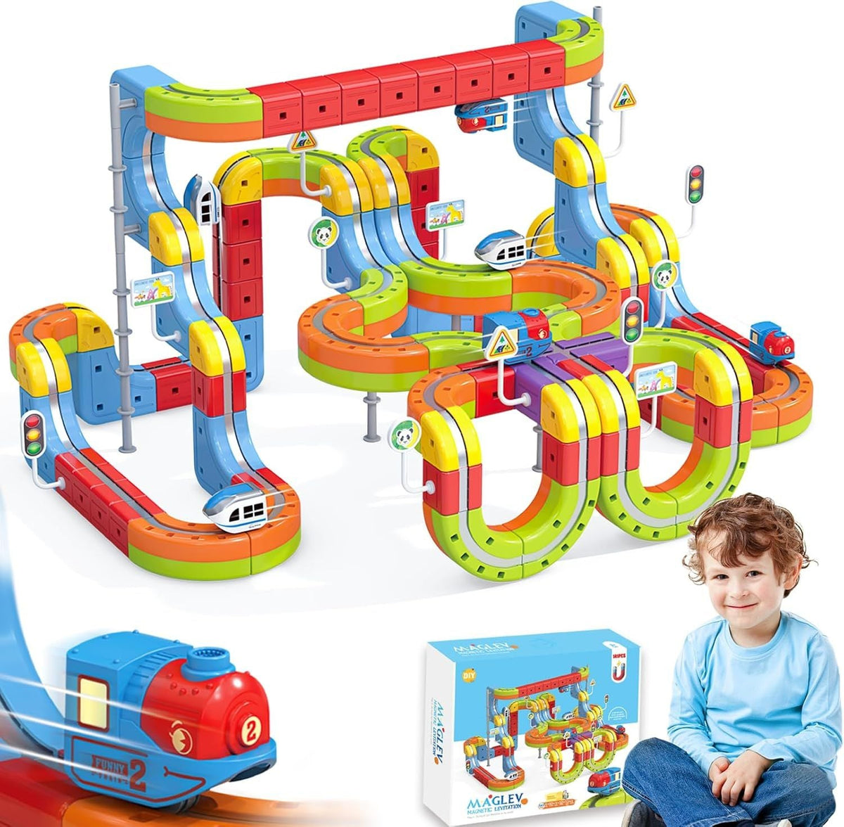141 PCS klick Rail Electric Train Set with Racer 3D Train, Cube Track Car, STEM Educational Toy for Kids Flexible Race Track for Boys & Girls