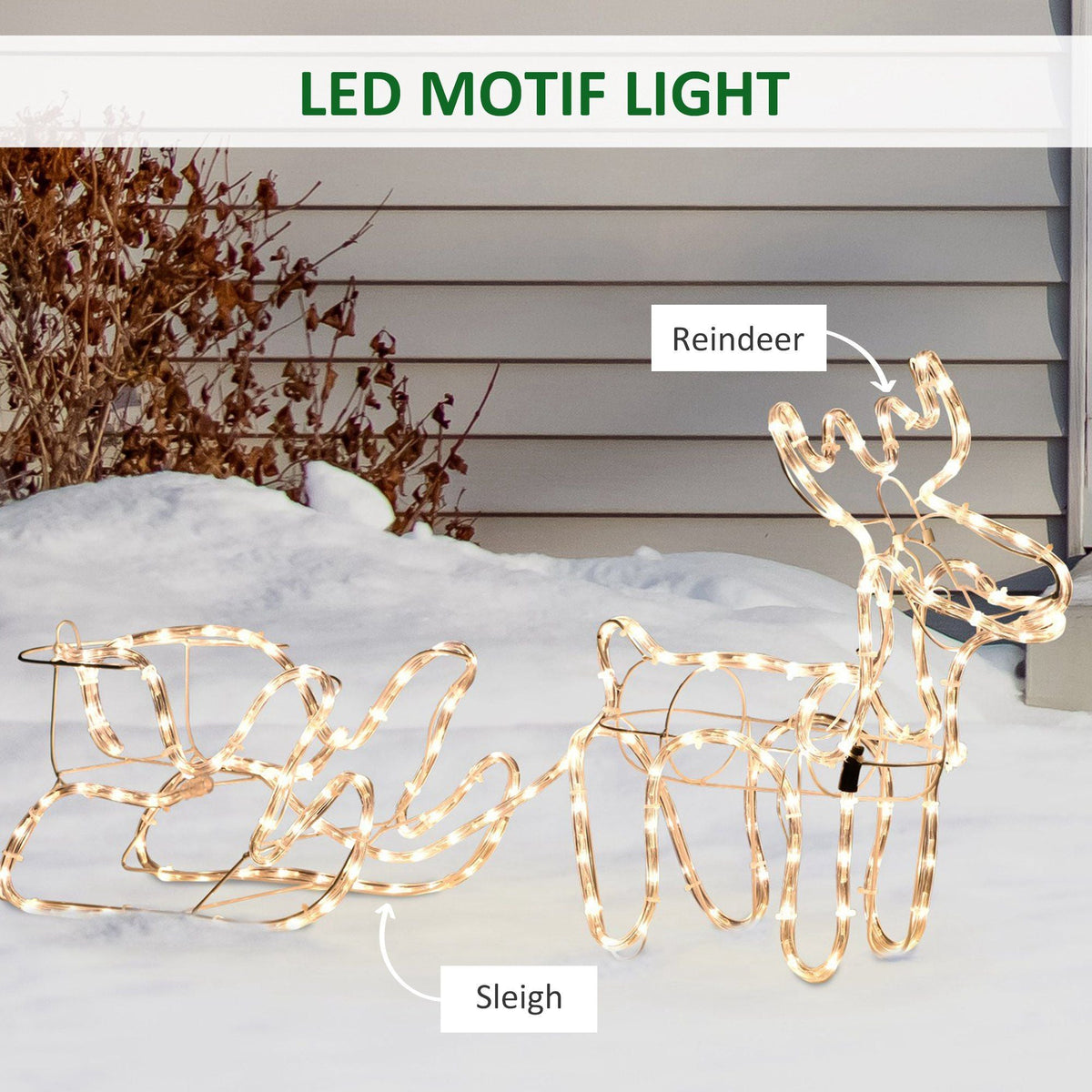 Outsunny LED Christmas Reindeer and Sleigh Decoration 35 Warm White Lights Steel Frame for Yard Indoor Outdoor