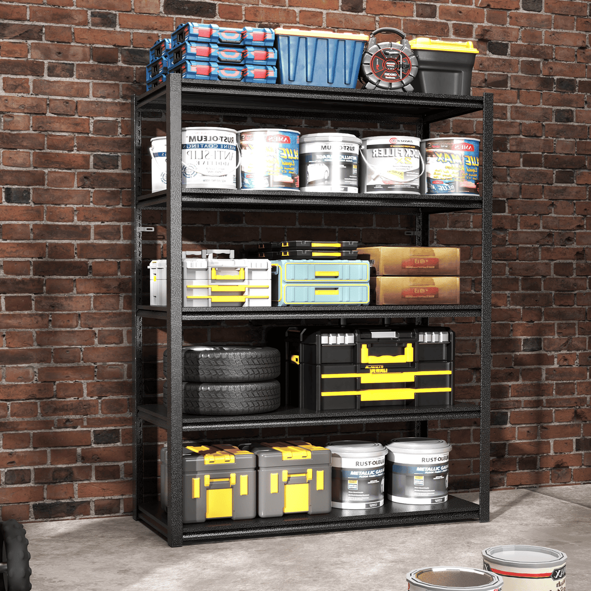 72"H 5 Tier Metal Shelves for Storage Garage Shelving 2000LBS Heavy Duty Storage Shelves Adjustable Garage Shelf Industrial Shelving Unit Storage Utility Rack,35.4"W*15.7"D*72"H,Black