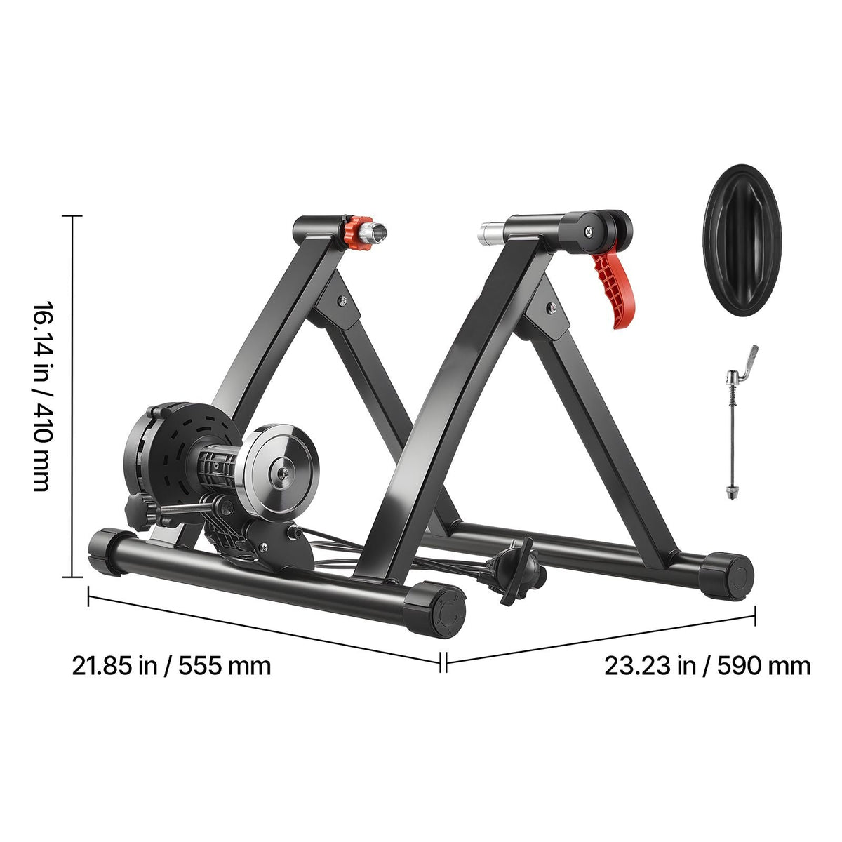 Bike Trainer, 6 Level Resistance, 26-29 in & 700C Wheels, Foldable Magnetic Bicycle Stationary Stand for Indoor Exercise Riding with Quick Release Skewer & Front Wheel Riser Block for Road Bikes