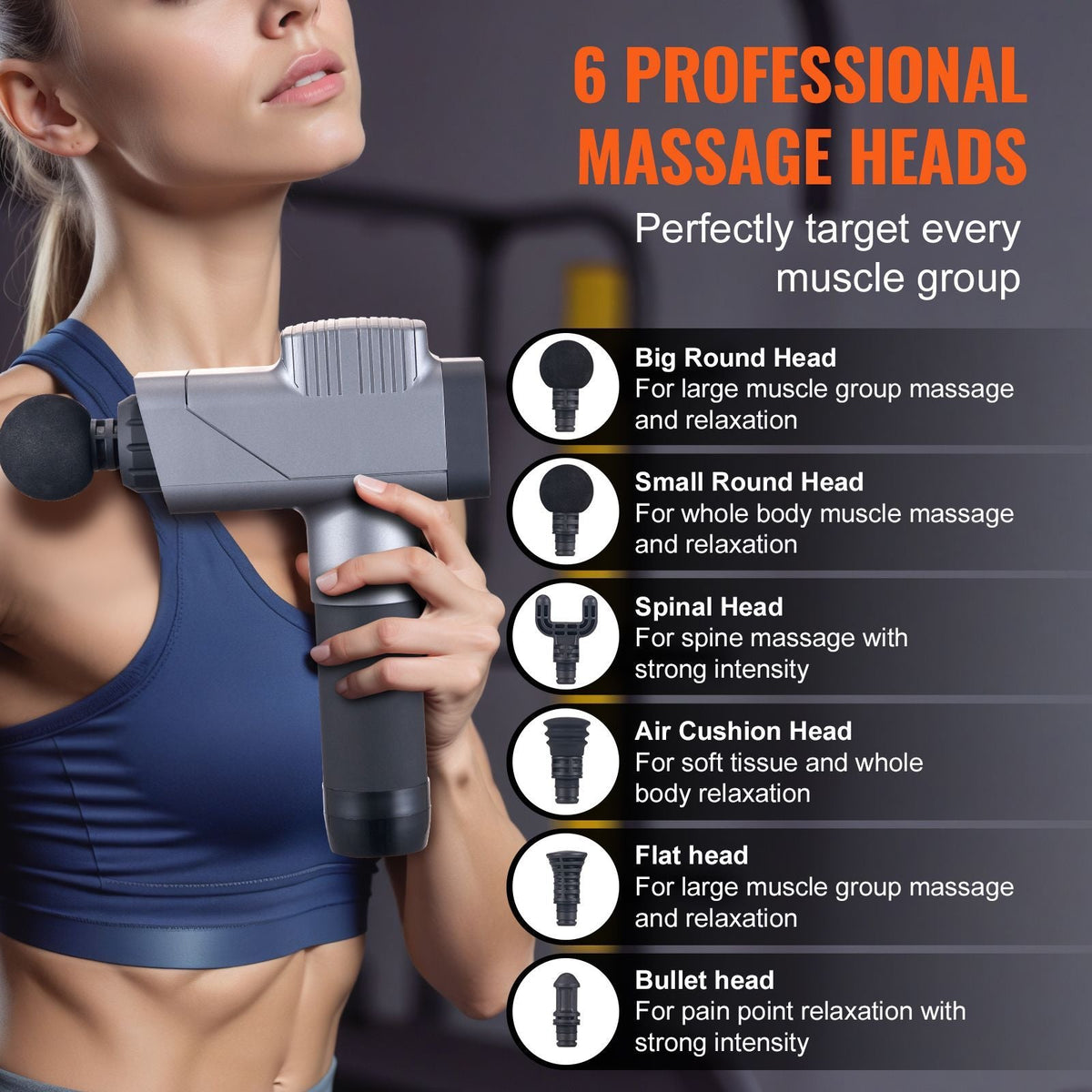 Massage Gun Deep Tissue, Percussion Muscle Massager for Athletes - with 8 Speed Levels & 6 Massage Heads, 16V 2500mAh Batteries, Handheld Massage Gun for Pain Relief, Muscle Relaxation