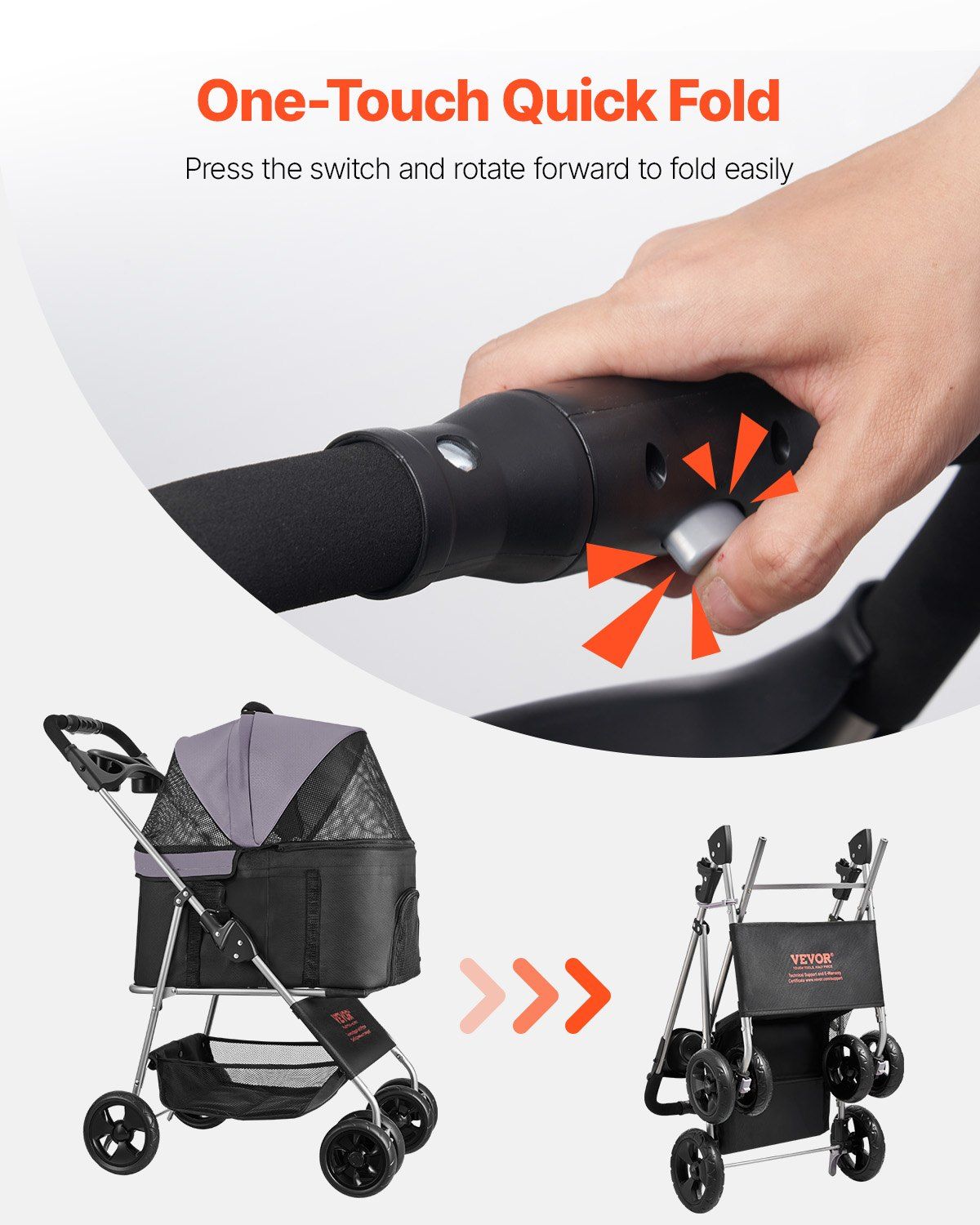 Pet Stroller -  35 lbs Weight Capacity, Foldable Dog Stroller Cart, 4 Wheels Cats Pram with Detachable Carrier & Mesh Windows, Portable Animal Carrier with Brake for Small to Medium Pets