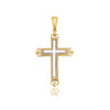 14k Two-Tone Gold Cross Pendant with an Ornate Budded Style