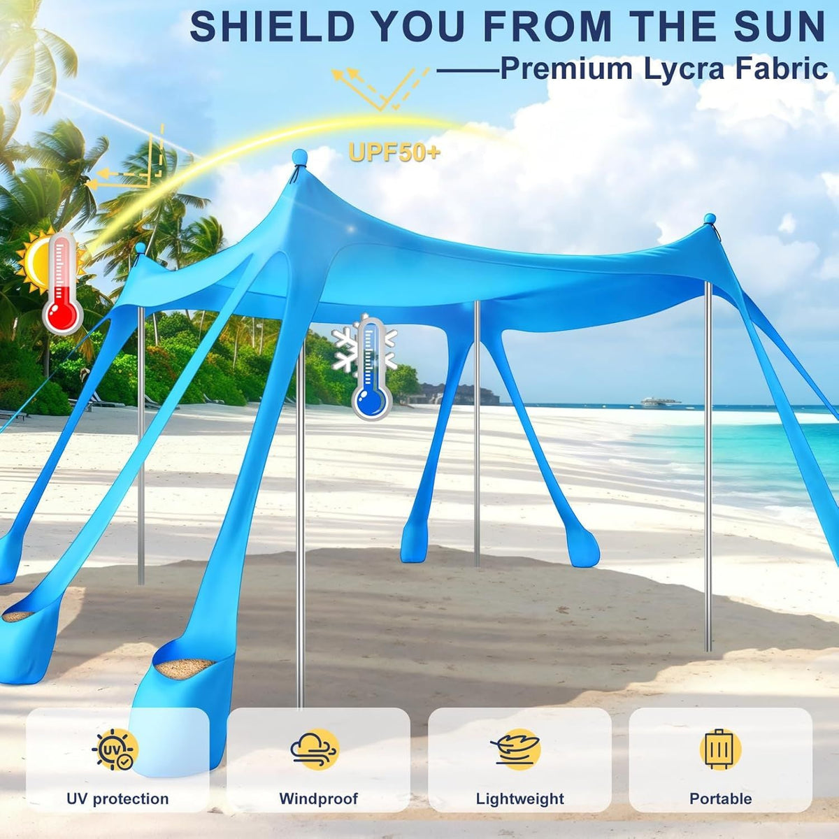Let's go to the Beach - Portable Beach Tent Sun Shelter UPF 50+, Perfect 10x10 FT Pop-Up Canopy for Outdoor Fun