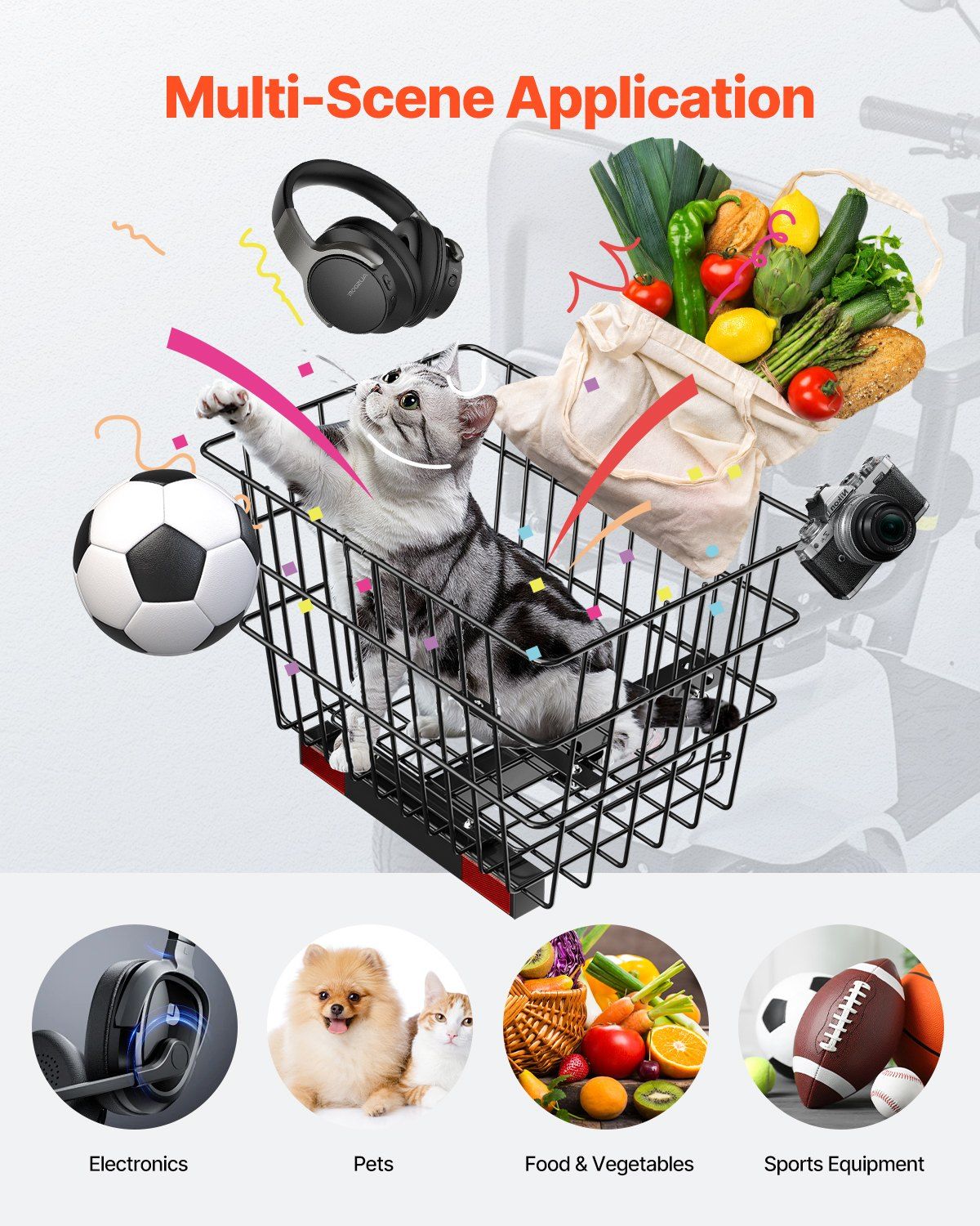 Scooter Rear Basket, Heavy Duty Metal Wire Basket with Handle, Spacious Cargo Basket, Works with 1-inch Receiver, Compatible with Most Golden, Drive & Pride Mobility Scooter