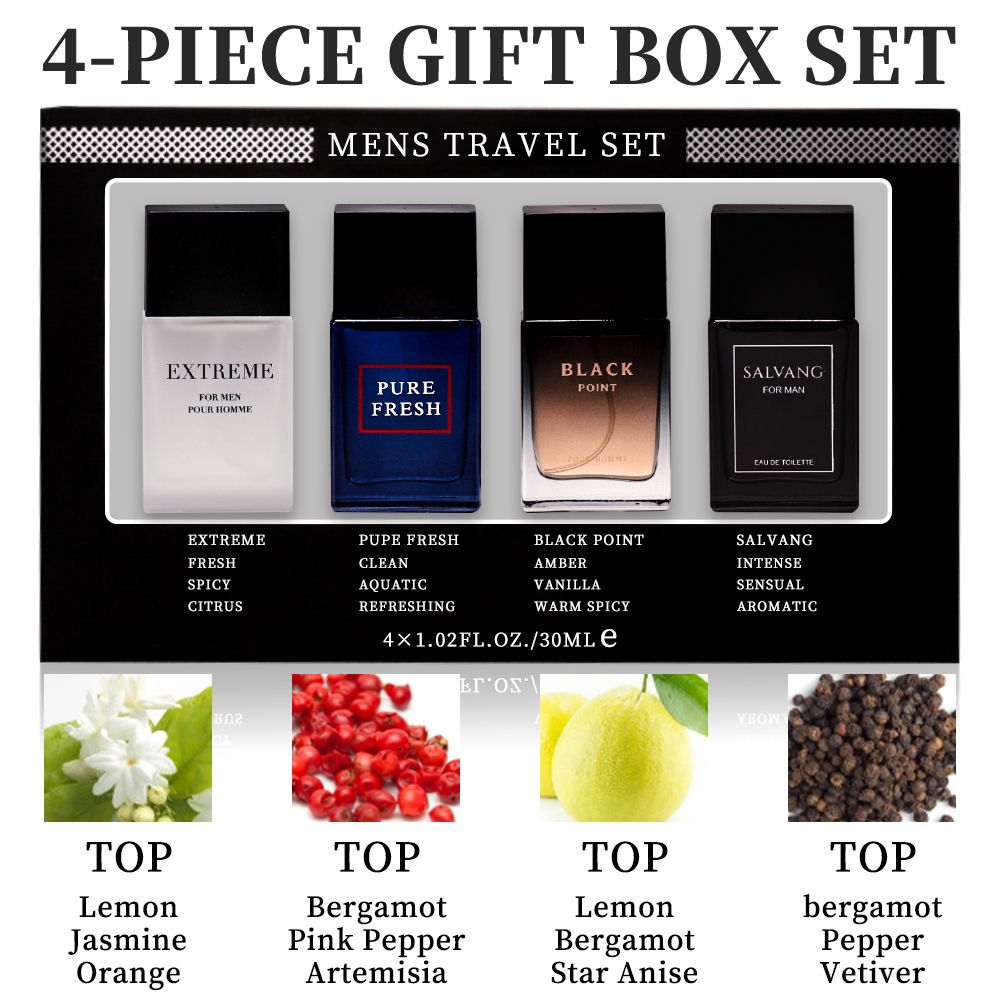 4-Piece Set, Men's Eau De Toilette Spray Gift Box, Long Lasting Fragrance, 4 Different Flavor, Perfect For Holiday Gifts, Dating, Daily Life, Parties, 1.02 Fl Oz/bottle