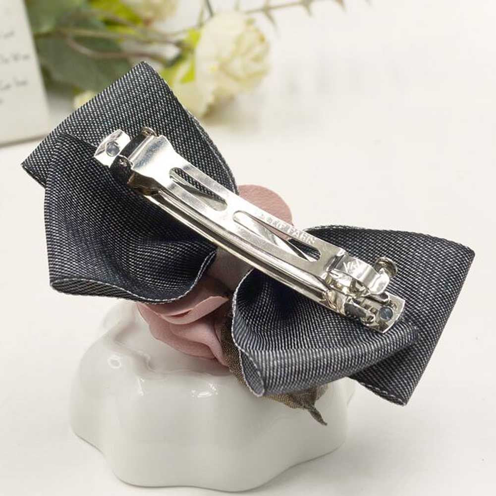 Artificial Rose Flower Cloth Hair Pin Handmade Bowknot Hair Barrettes; Navy
