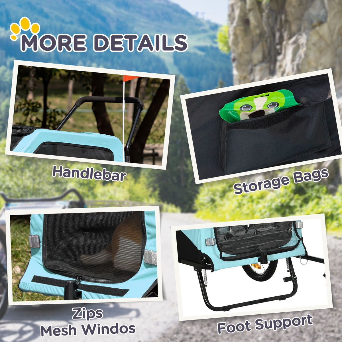 Pet Stroller - 2-in-1 Large Dog Bike Trailer & Stroller Combo with Safety Hitch Quick-release Wheels Foot Support Pet Bicycle Cart
