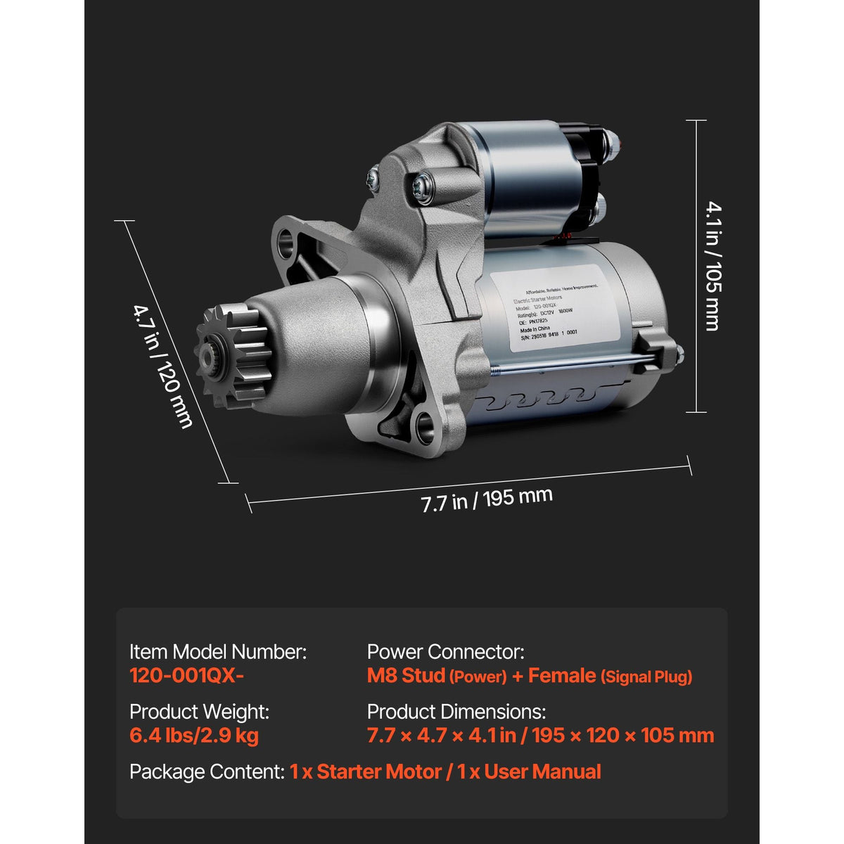 Starter 17825, Starter Motor Replacement Compatible with Toyota Camry V6 3.5L 2007-2017, Lexus ES350 V6 3.5L 2007-2018, Scion XB L4 2.4L 2008-2015, OEM 228000-9900 17338 410-52205 28100-20021