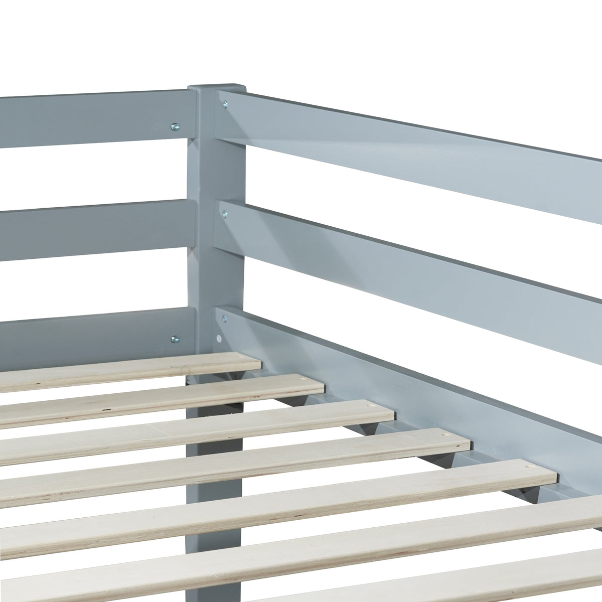 Solid Wooden , Solid Rubber Wooden Twin over Twin Floor Bunk Bed with Ladder ,Upper and Bottom Bed Platforms crafted with Strengthened Slats ,Grey