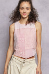 POL Ribbed Round Neck Cropped Tank with Lace Detail