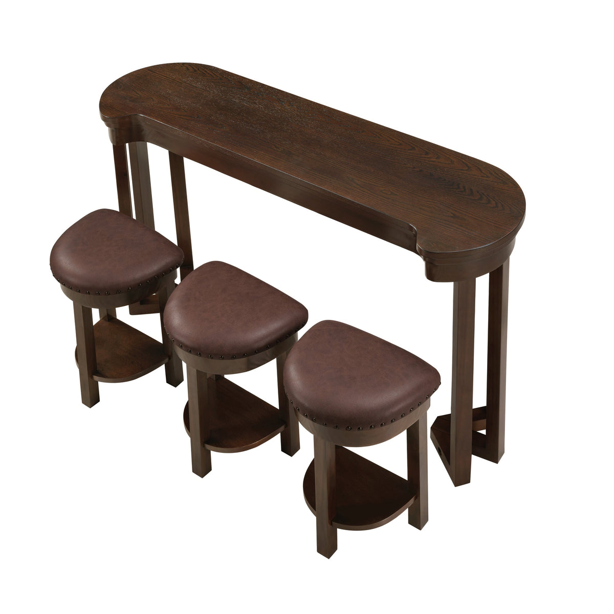4 Piece Bar Table Set with3 PU Upholstered Bar Stools, Breakfast Table with 3 Padded Stools Solid Wood Counter Height Dining Table Set for Living Room, Dining Room.  Espresso