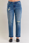 Judy Blue Full Size Mid Rise Bf Patch & Repair Destroyed Release Hem Jeans Plus Size