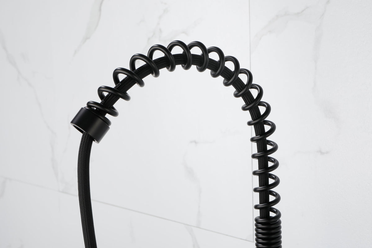 Spring kitchen faucet with pull-out sprayer, stainless steel single handle single hole kitchen sink faucet