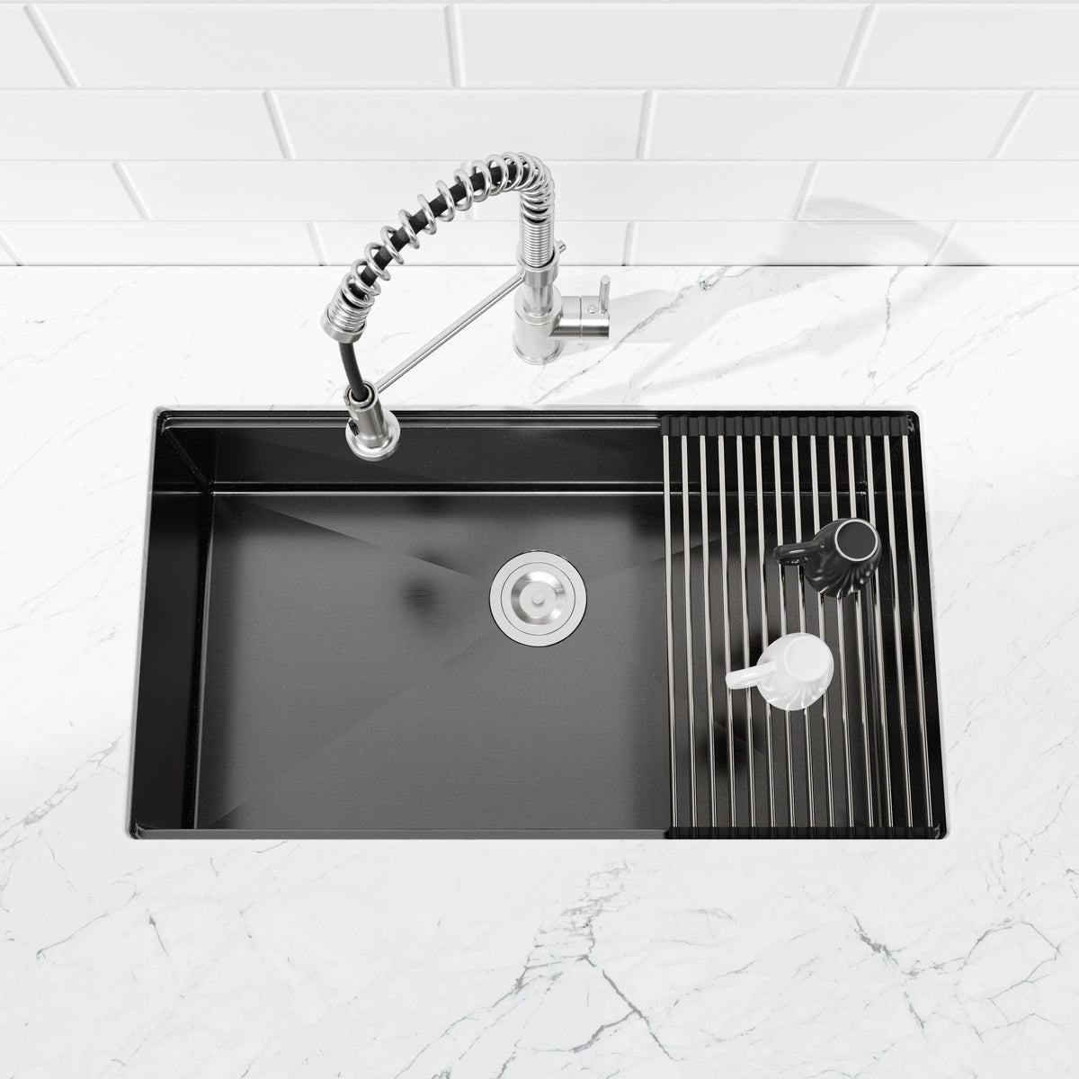 Stainless Steel Kitchen Sink, 30″x19″ Single Bowl, Undermount Handmade Sink in Black, with Cutting Board, Colander