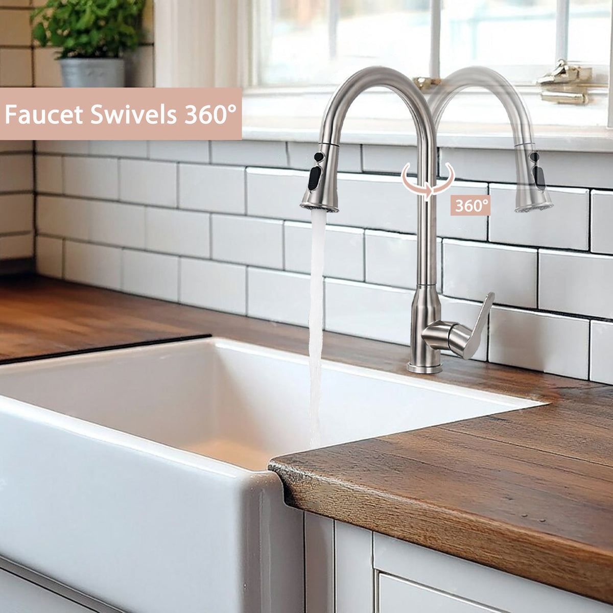 Stainless Steel High Arc Kitchen Faucet with Pull Down Sprayer in Brushed Nickel Finish