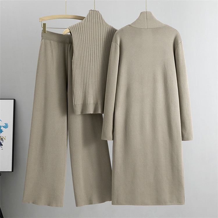 3pcs Suits Women Fashion Knitting Sleeveless Vest Sweater Long Cardigan And Wide-leg Pants Three-piece Set (See size chart where applicable)