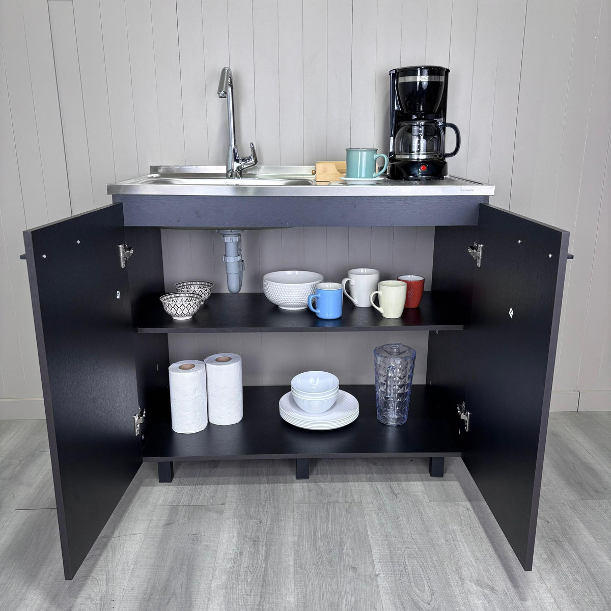 Napoles 2 Utility Sink with Cabinet, Stainless Steel Countertop, Interior Shelf - Wenge