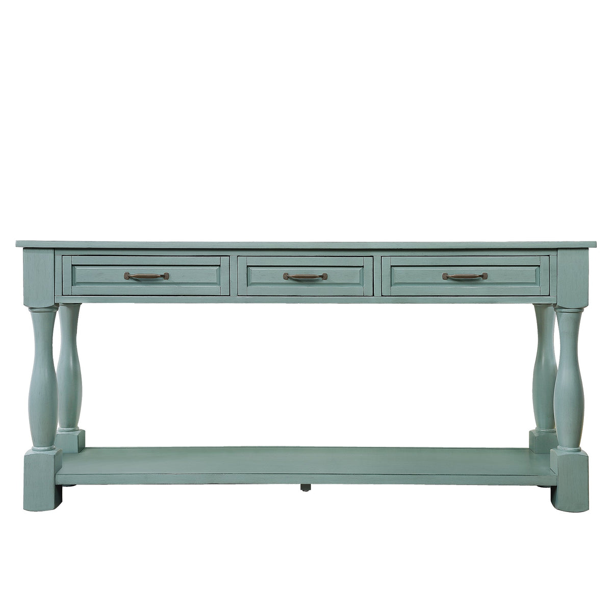 63inch Long Wood Console Table with 3 Drawers and 1 Bottom Shelf for Entryway Hallway Easy Assembly Extra-thick Sofa Table ( Retro Blue)
