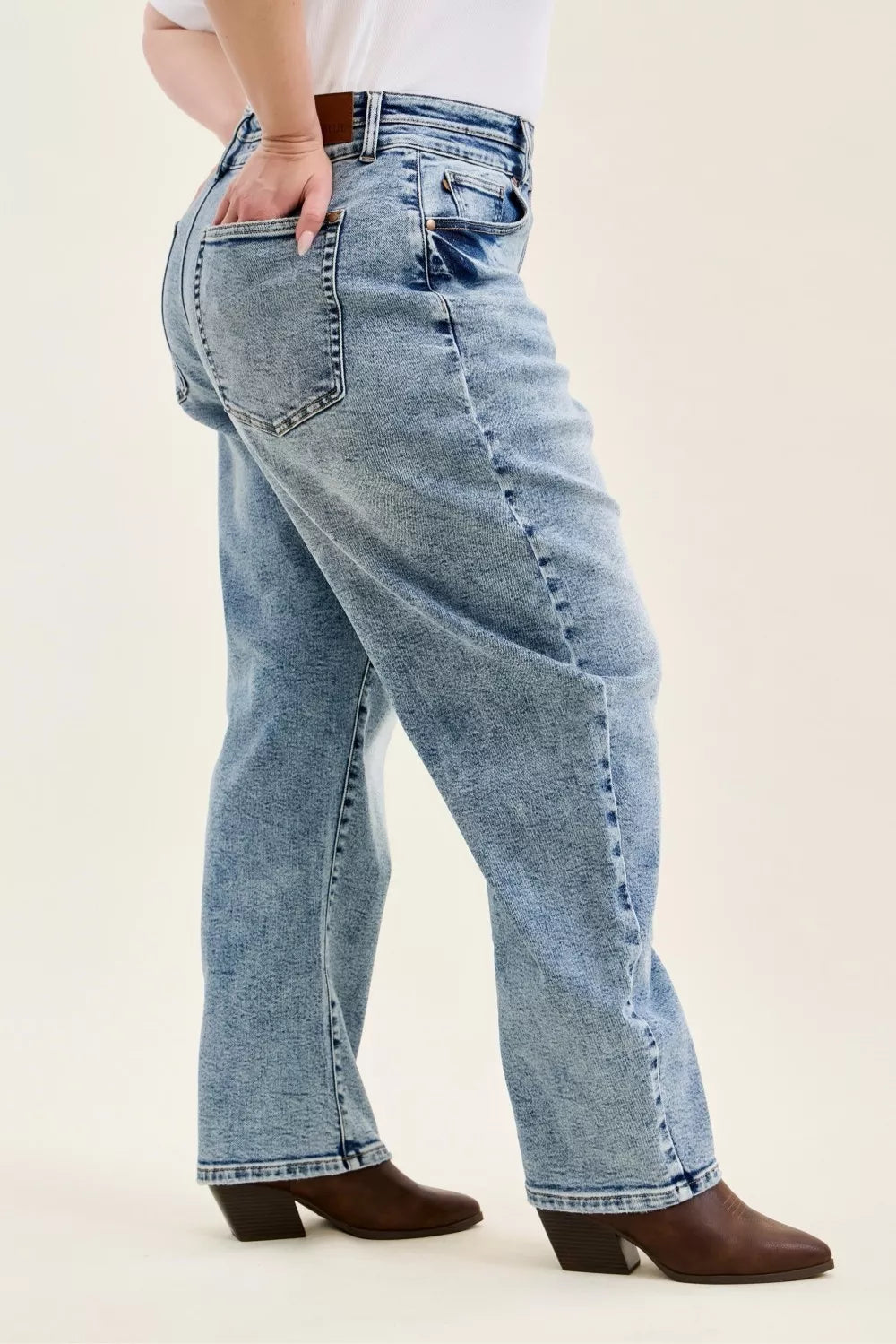 Judy Blue Full Size High Waist Marlow Arc Leg Jeans with Double Waistband Plus Size