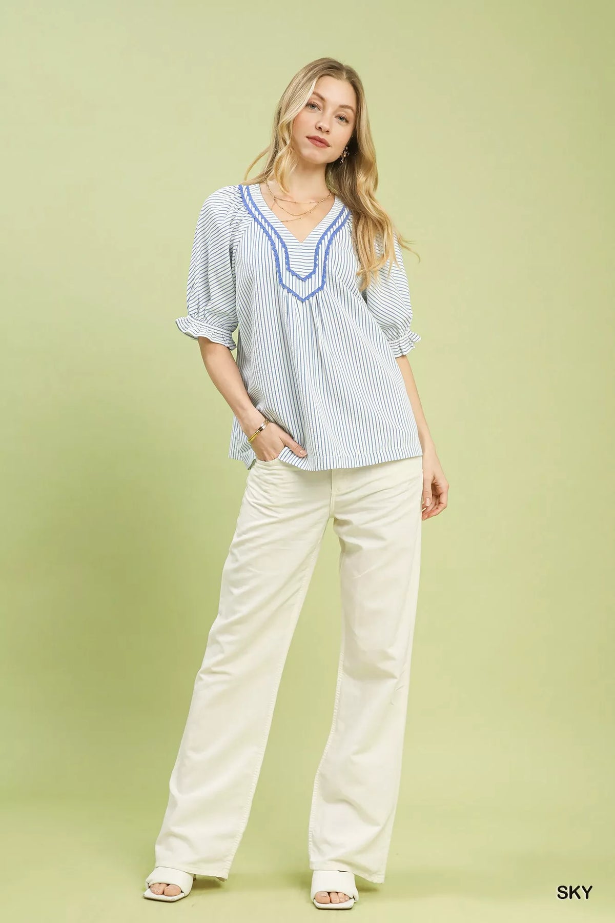 Umgee Stripe V-Neck Blouse