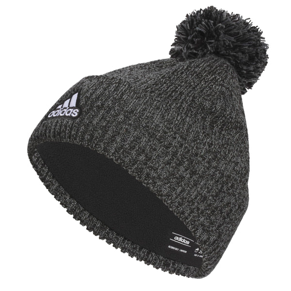 adidas Mens Recon Ballie Beanie Standard fit Cuffed Fleece-Lined Winter Knit hat/Cap with pom Black-Onix Grey/Black/White