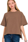 Zenana Full Size Double Knit Side Slits Hi Low Short Sleeve Top Plus Size