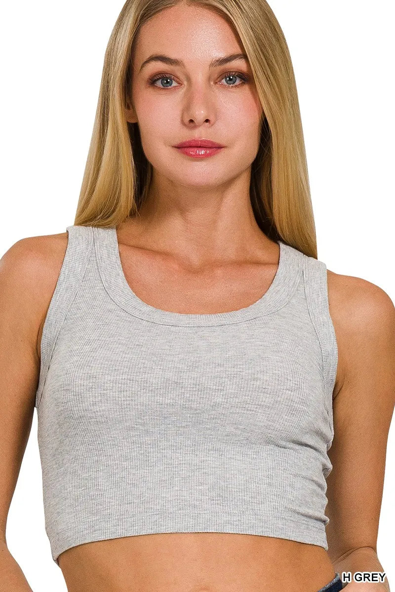Zenana Ribbed Scoop Neck Cropped Tank Top