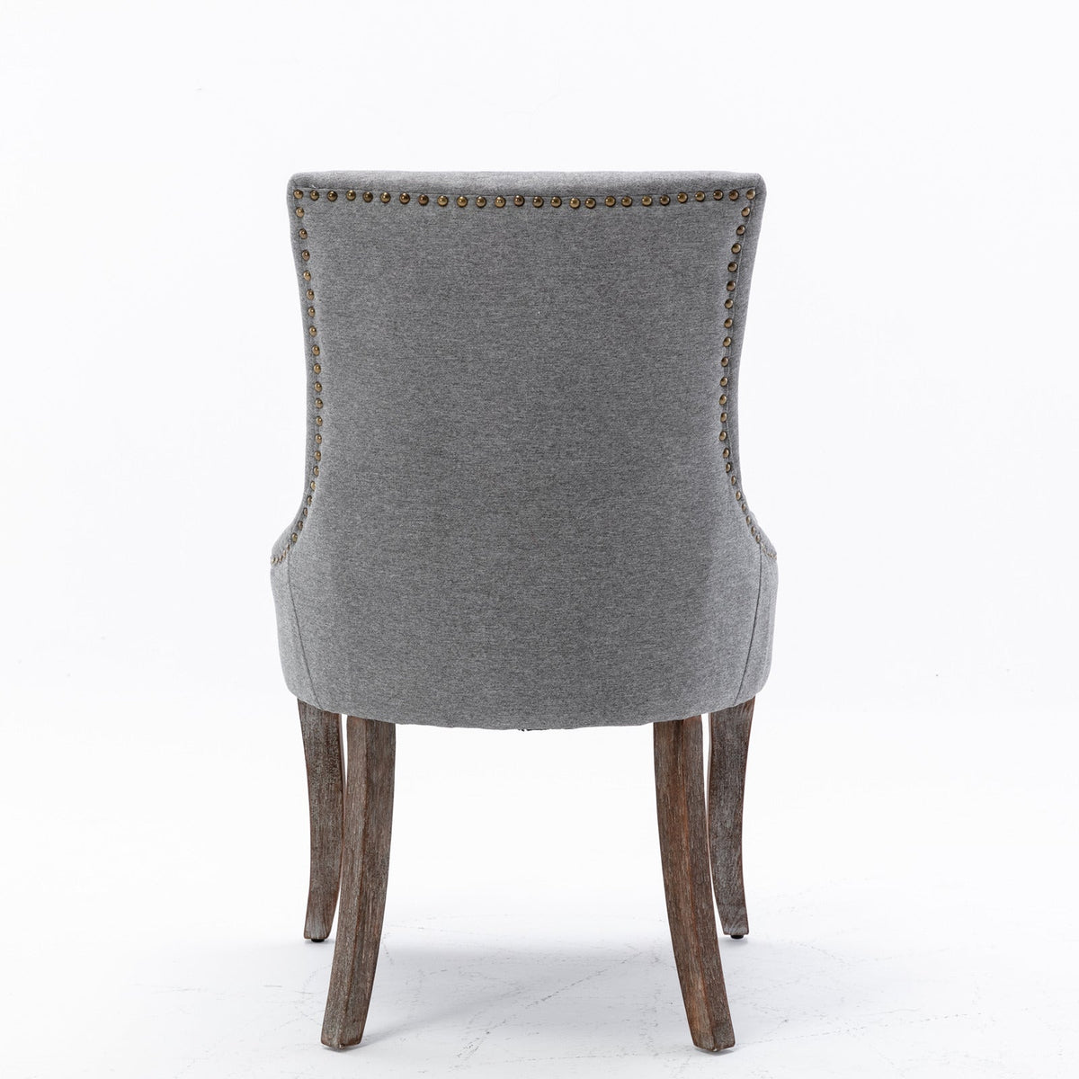 A&A Furniture Ultra Side Dining Chair with Thickened Fabric and Solid Wood Legs, Bronze Nail Head, Set of 2, Gray