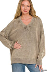 Zenana Washed Deep V-neck Oversized Sweater