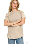 Zenana French Terry Washed Curved Hem Top
