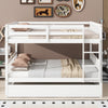 Full Over Full Rubber Wood Bunk Bed with Trundle, Ladder and Guardrails, Convertible to 2 Full Size Beds, with Twin Size Trundle,White