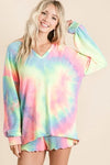 BiBi Tie Dye French Terry Top With Balloon Sleeves