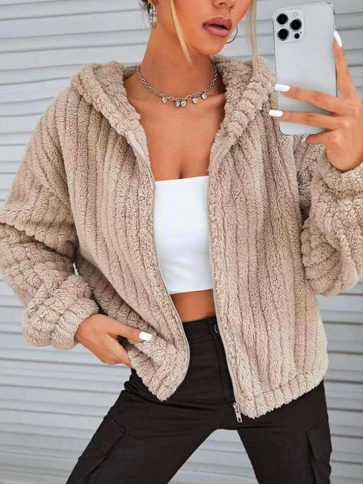 Teddy Bear Ear Hooded Fleece Outerwear