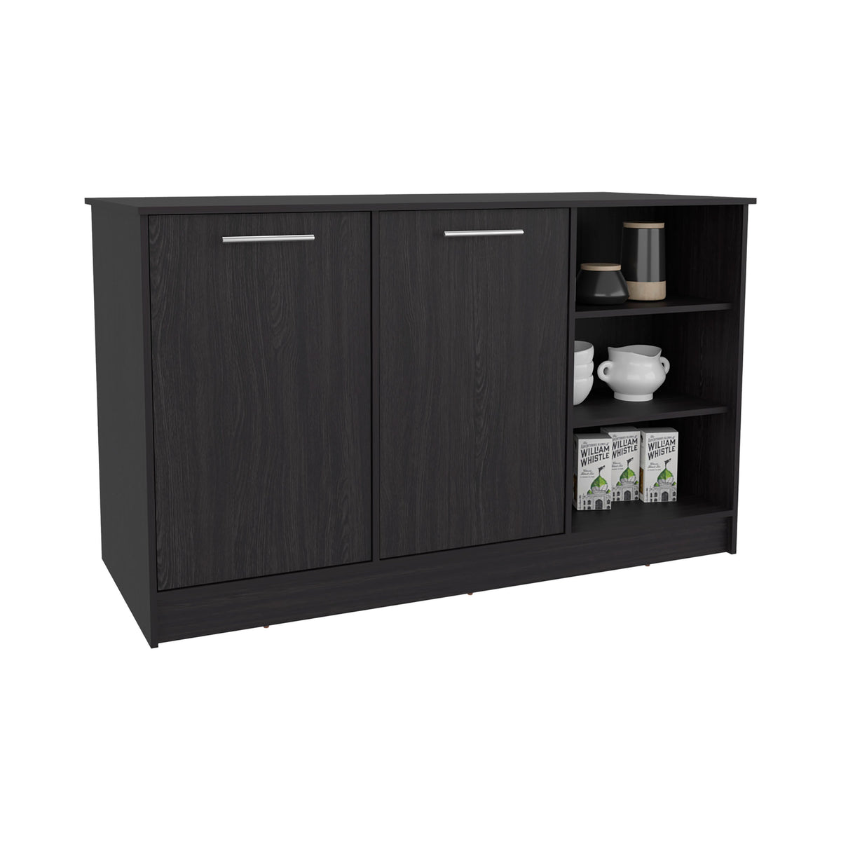 Kitchen Island Two Cabinets, Three Open Shelves