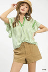 Umgee Gingham Lace Trim Top