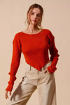 SO ME Rib Knitted Crop Sweater Top With Shaped Hem