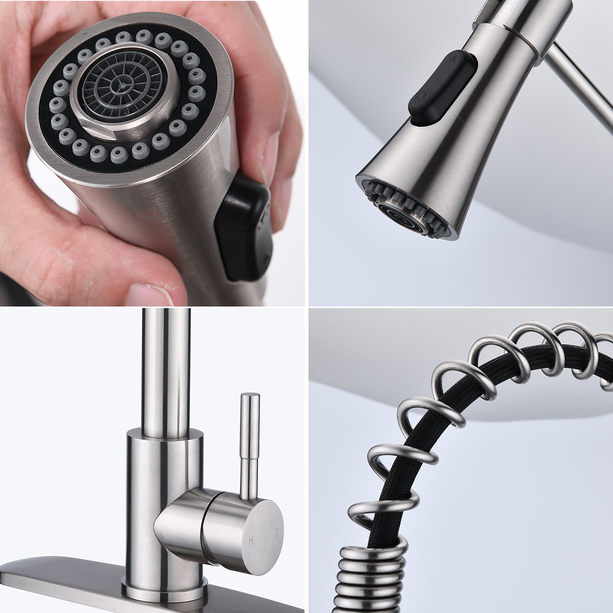 Modern Brushed Nickel Single Handle Spring High Arc Kitchen Faucet with Water Filter System, Stainless Steel