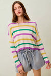 SO ME Mardi Gras Color Stripe Lightweight Sweater Top